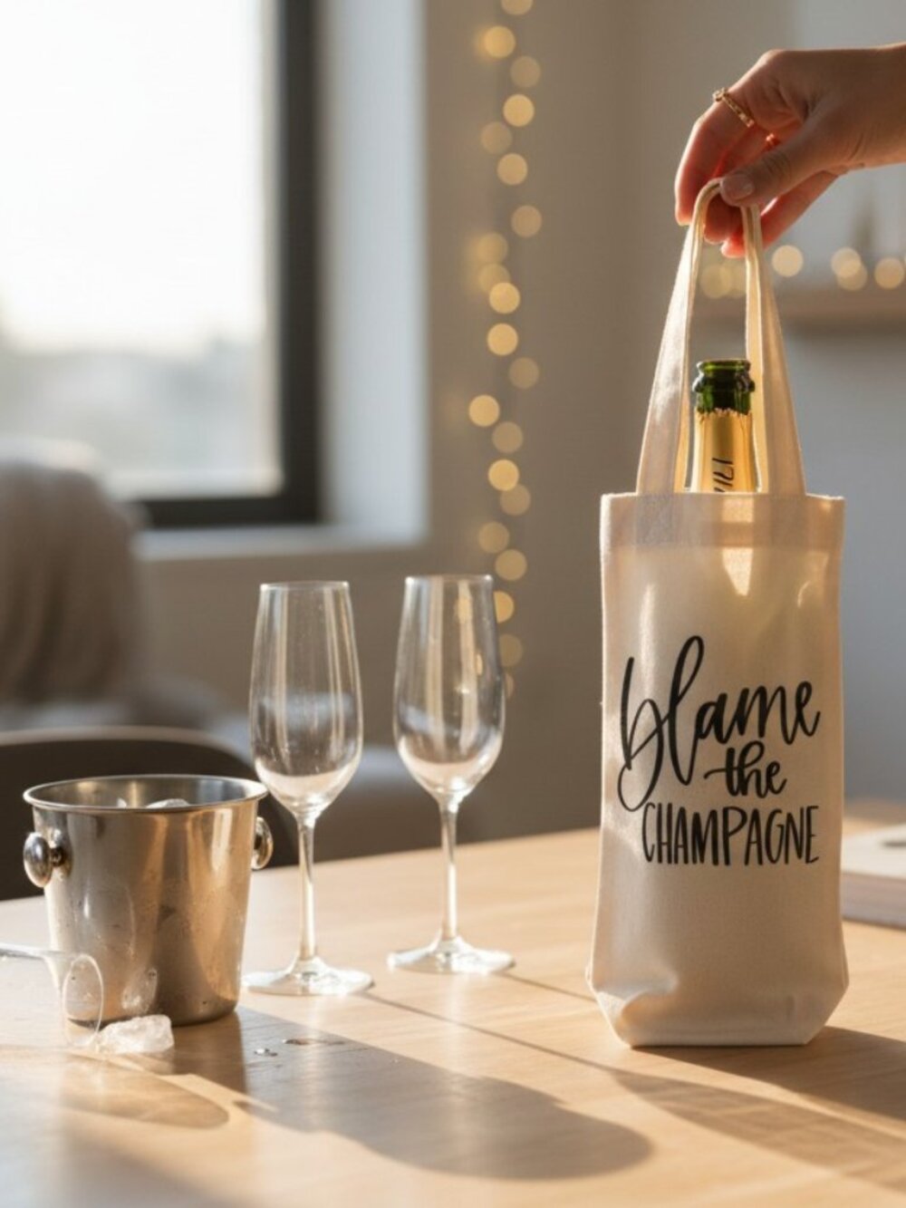 NWT Blame The Champagne Wine Gift Bag | Funny Reusable Wine Tote
